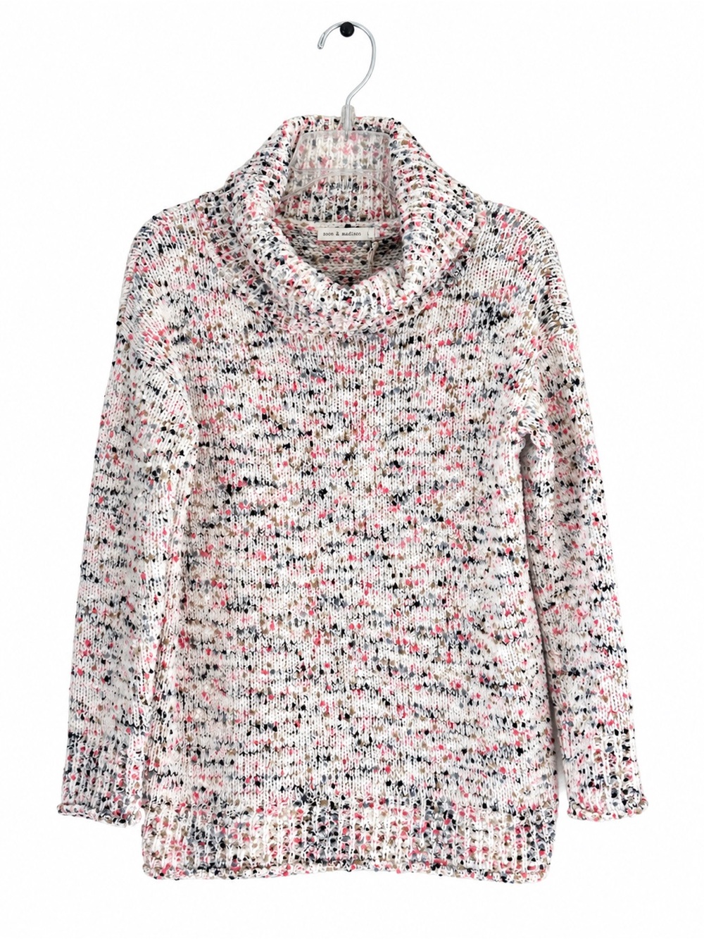moon & madison Speckled Cowl Neck Sweater - Cream with Multi Color Flecks